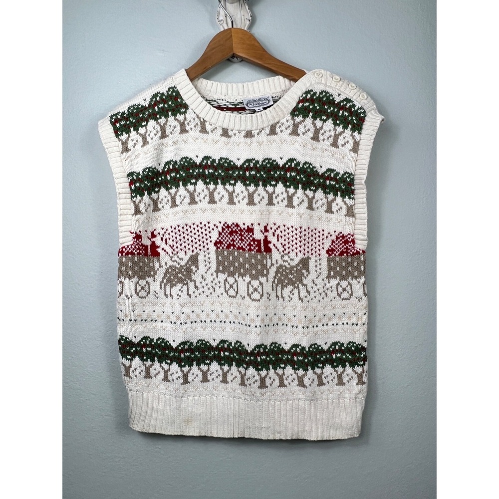 Vintage The Villager Apple Tree Sweater Vest Ivory Size S Country Club Old Money